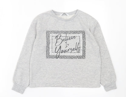 Very Girls Grey Polyester Basic Casual Size 10 Years Crew Neck Pullover