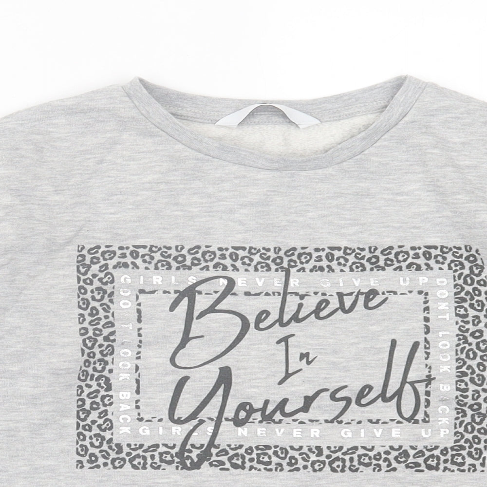 Very Girls Grey Polyester Basic Casual Size 10 Years Crew Neck Pullover