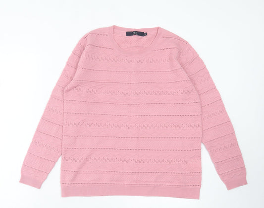 Isle Essentials Womens Pink Crew Neck Acrylic Pullover Jumper Size M
