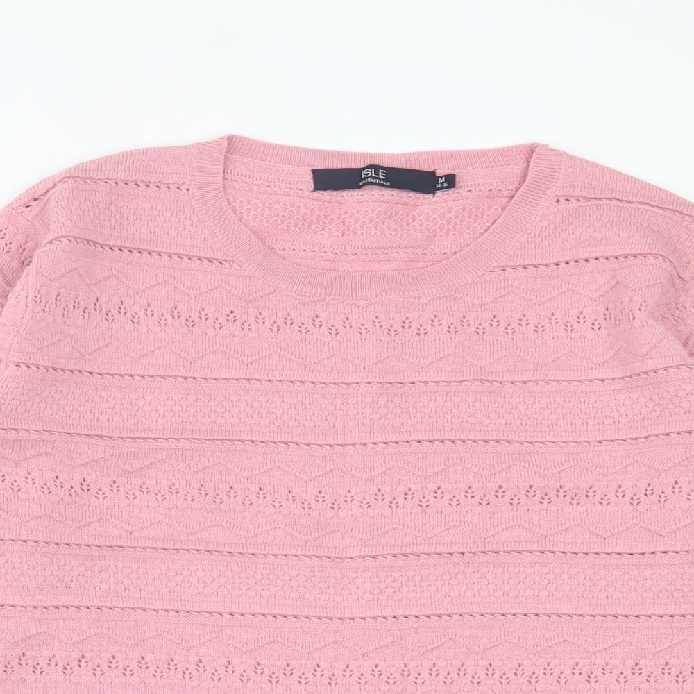 Isle Essentials Womens Pink Crew Neck Acrylic Pullover Jumper Size M