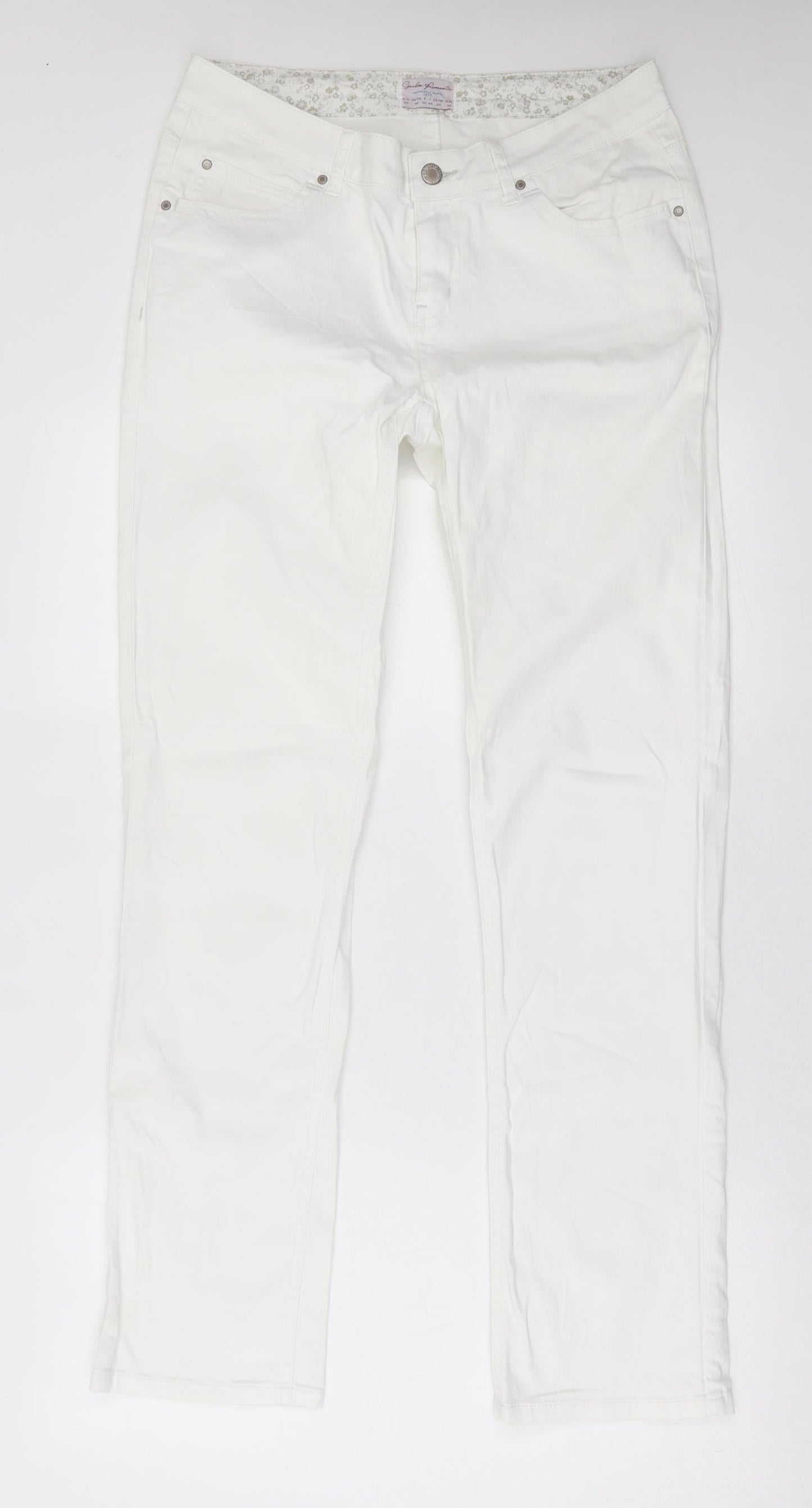 TMC Womens White Cotton Straight Jeans Size 12 L31 in Regular Button