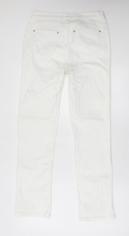 TMC Womens White Cotton Straight Jeans Size 12 L31 in Regular Button