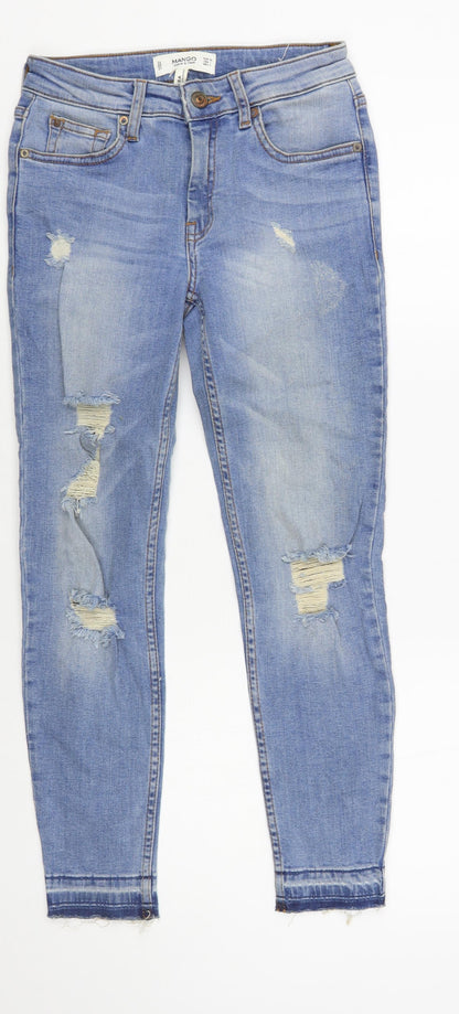 Mango Womens Blue Cotton Skinny Jeans Size 4 L25 in Regular Button