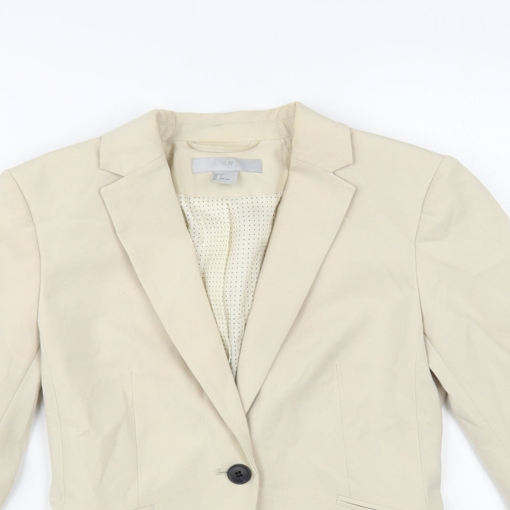 H&M Womens Beige Jacket Blazer Size 4 Button