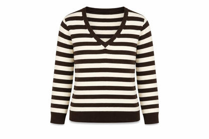 H&M Womens Ivory V-Neck Striped Acrylic Pullover Jumper Size M