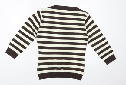 H&M Womens Ivory V-Neck Striped Acrylic Pullover Jumper Size M
