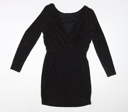 New Look Womens Black Nylon Pencil Dress Size 12 Boat Neck