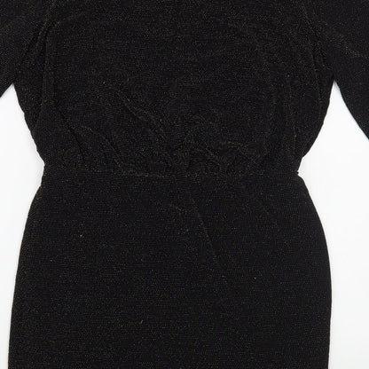 New Look Womens Black Nylon Pencil Dress Size 12 Boat Neck