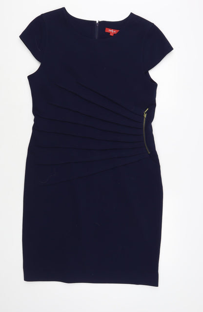 Derhy Womens Blue Polyester Pencil Dress Size L Boat Neck Zip