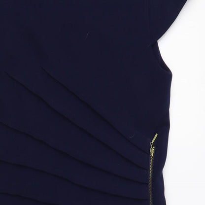 Derhy Womens Blue Polyester Pencil Dress Size L Boat Neck Zip