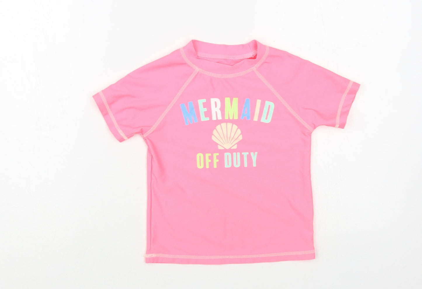 Dunnes Stores Girls Pink Polyester Pullover T-Shirt Size 5 Years Crew Neck Pullover - Beach Swim