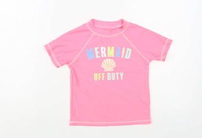 Dunnes Stores Girls Pink Polyester Pullover T-Shirt Size 5 Years Crew Neck Pullover - Beach Swim
