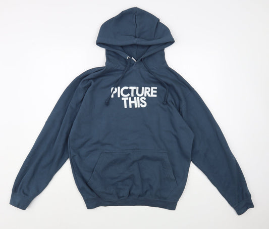 Awdis Mens Blue Cotton Pullover Hoodie Size M - Picture This