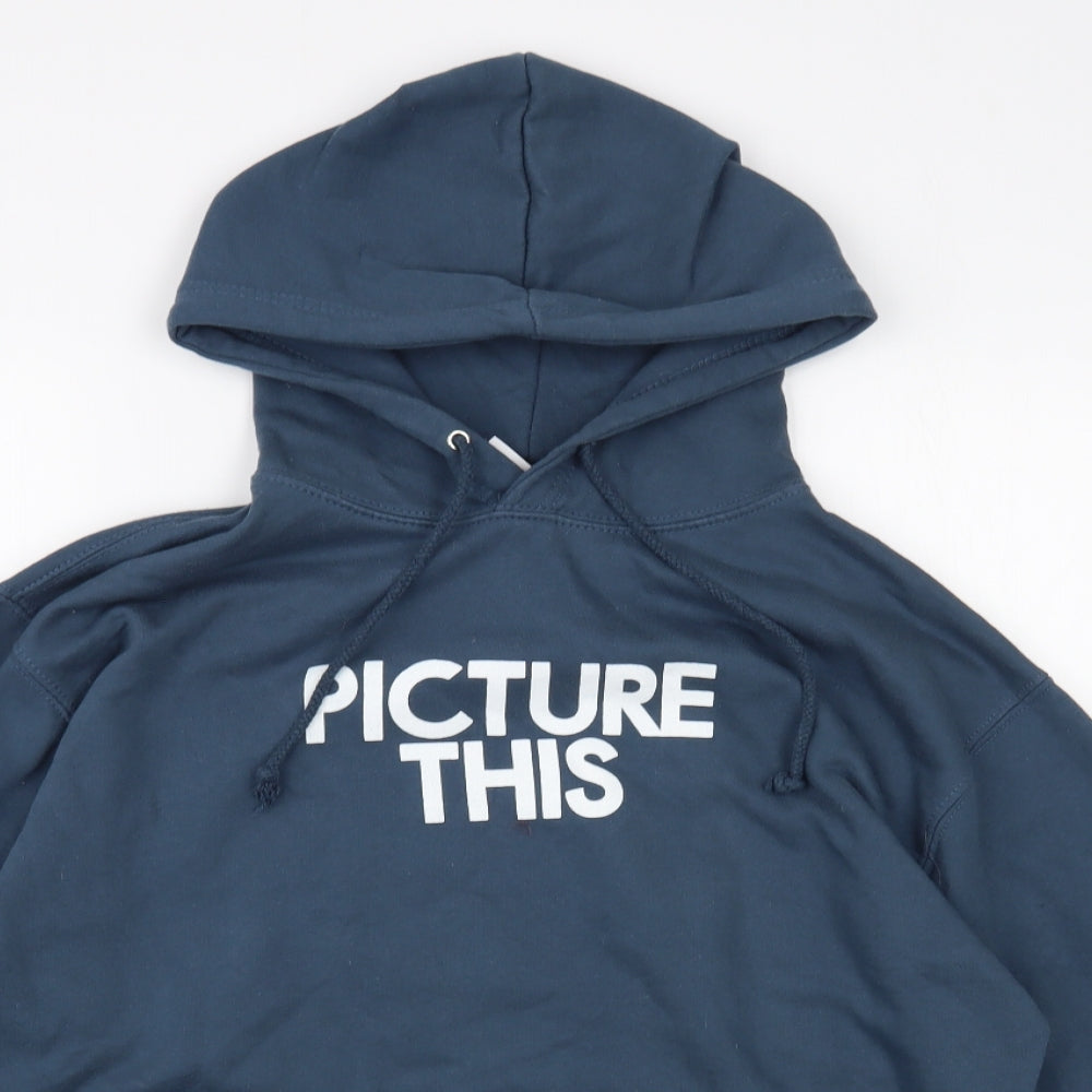 Awdis Mens Blue Cotton Pullover Hoodie Size M - Picture This