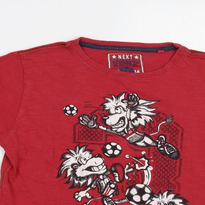 NEXT Boys Red Cotton Pullover T-Shirt Size 9 Years Crew Neck Pullover - Football