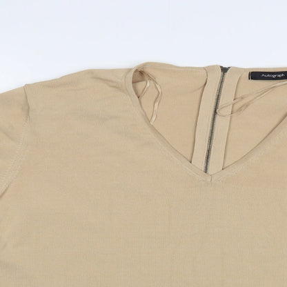 Autograph Womens Beige V-Neck Viscose Pullover Jumper Size 20