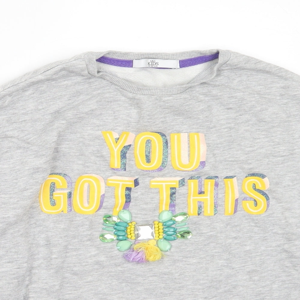 Marks and Spencer Girls Grey Cotton Pullover Sweatshirt Size 9-10 Years - You Got This