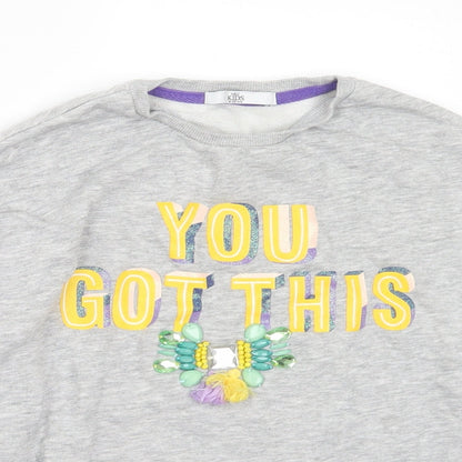 Marks and Spencer Girls Grey Cotton Pullover Sweatshirt Size 9-10 Years - You Got This