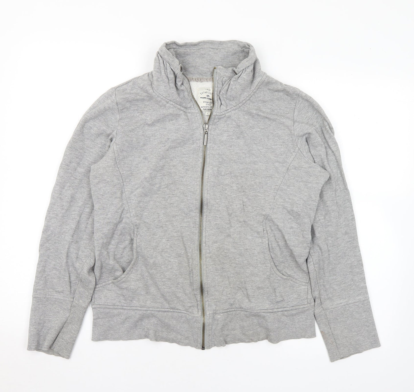 TOM TAILOR Womens Grey Cotton Full Zip Sweatshirt Size L Zip