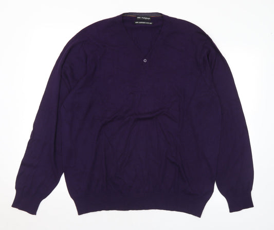 Marks and Spencer Mens Purple V-Neck Cotton Pullover Jumper Size XL
