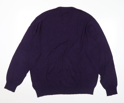 Marks and Spencer Mens Purple V-Neck Cotton Pullover Jumper Size XL