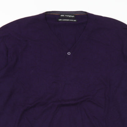 Marks and Spencer Mens Purple V-Neck Cotton Pullover Jumper Size XL