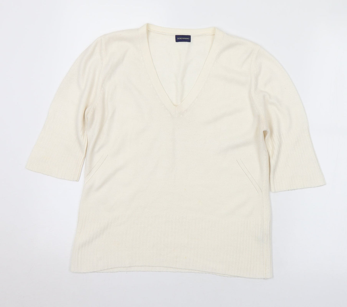Debenhams Womens Ivory V-Neck Acrylic Pullover Jumper Size 12