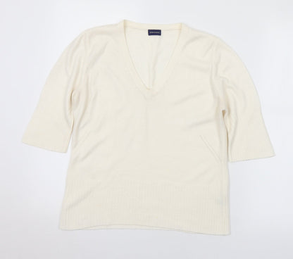 Debenhams Womens Ivory V-Neck Acrylic Pullover Jumper Size 12