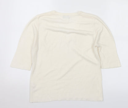 Debenhams Womens Ivory V-Neck Acrylic Pullover Jumper Size 12
