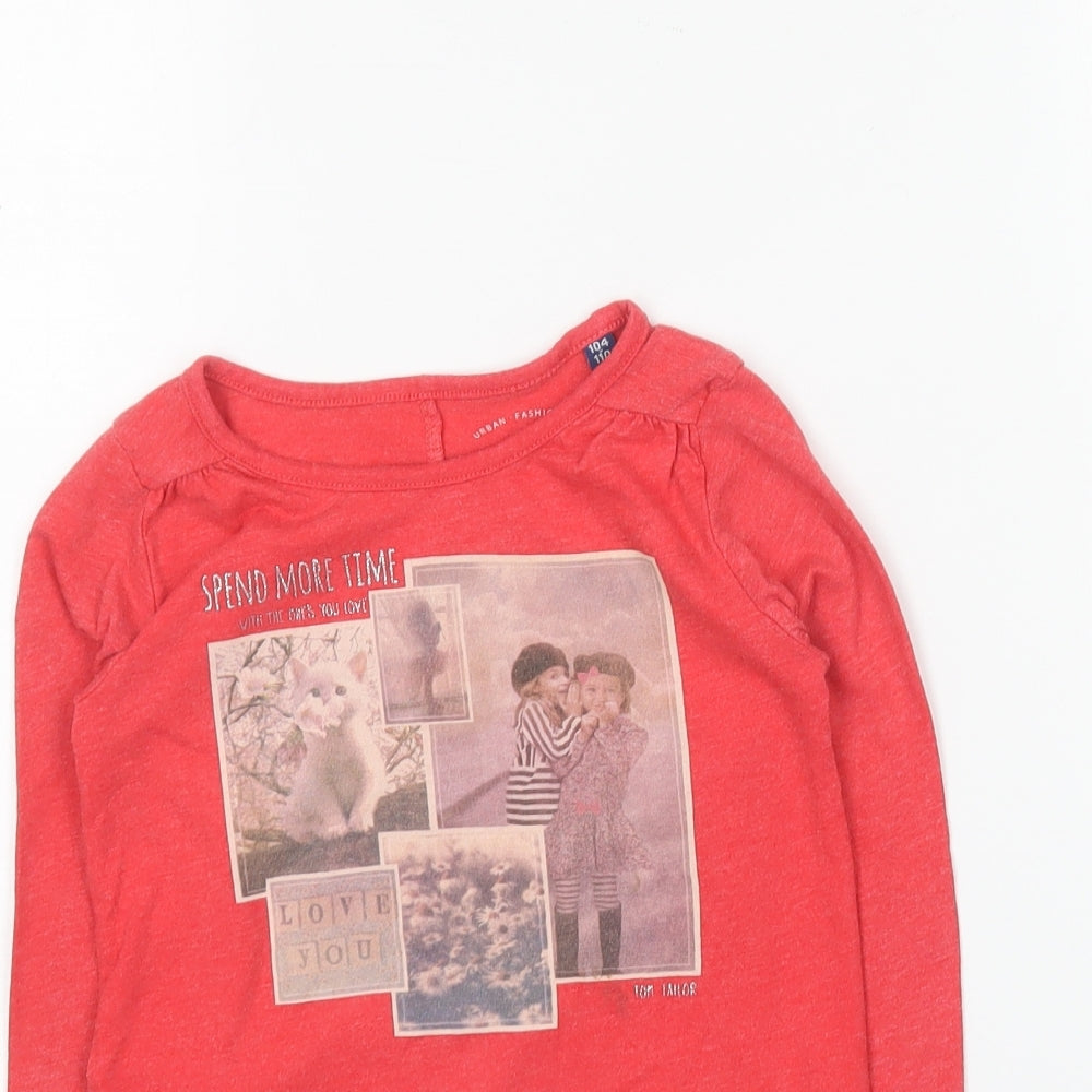 TOM TAILOR Girls Red Cotton Basic T-Shirt Size 4-5 Years Round Neck