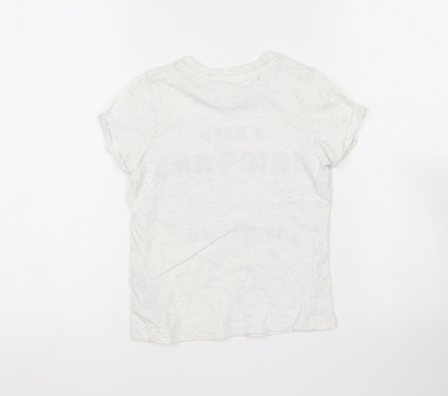 Marks and Spencer Girls White Cotton Basic T-Shirt Size 6-7 Years Round Neck - Unicorn