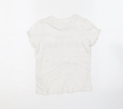 Marks and Spencer Girls White Cotton Basic T-Shirt Size 6-7 Years Round Neck - Unicorn