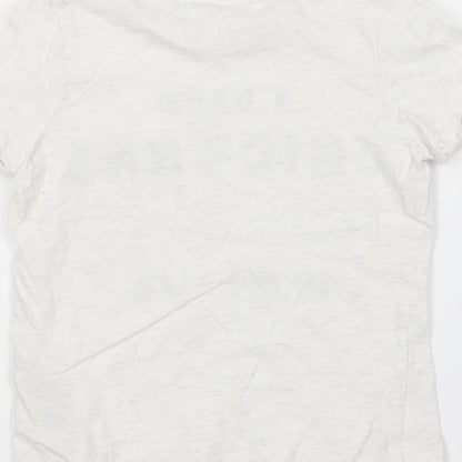 Marks and Spencer Girls White Cotton Basic T-Shirt Size 6-7 Years Round Neck - Unicorn