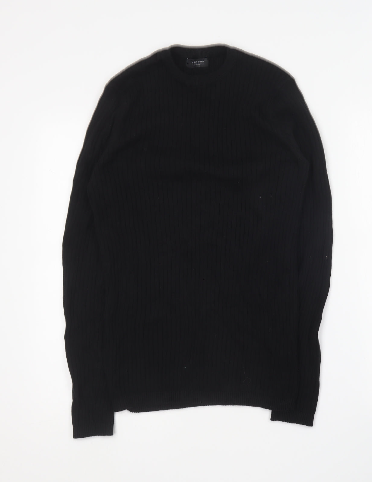 New Look Mens Black Round Neck Cotton Pullover Jumper Size S