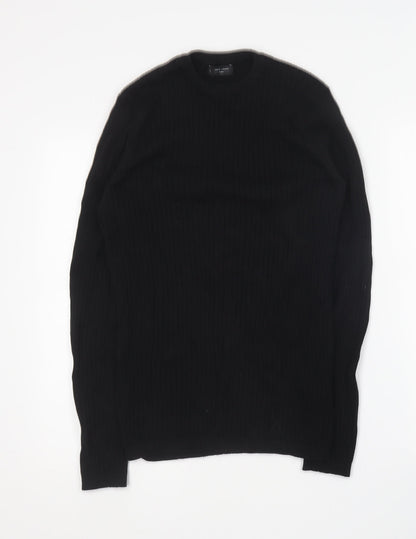 New Look Mens Black Round Neck Cotton Pullover Jumper Size S