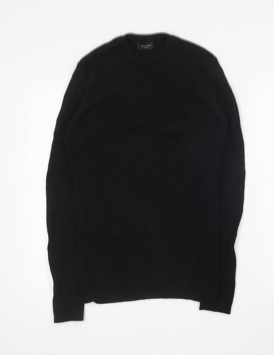 New Look Mens Black Round Neck Cotton Pullover Jumper Size S