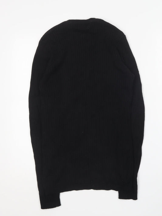 New Look Mens Black Round Neck Cotton Pullover Jumper Size S