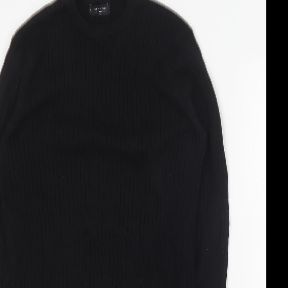 New Look Mens Black Round Neck Cotton Pullover Jumper Size S