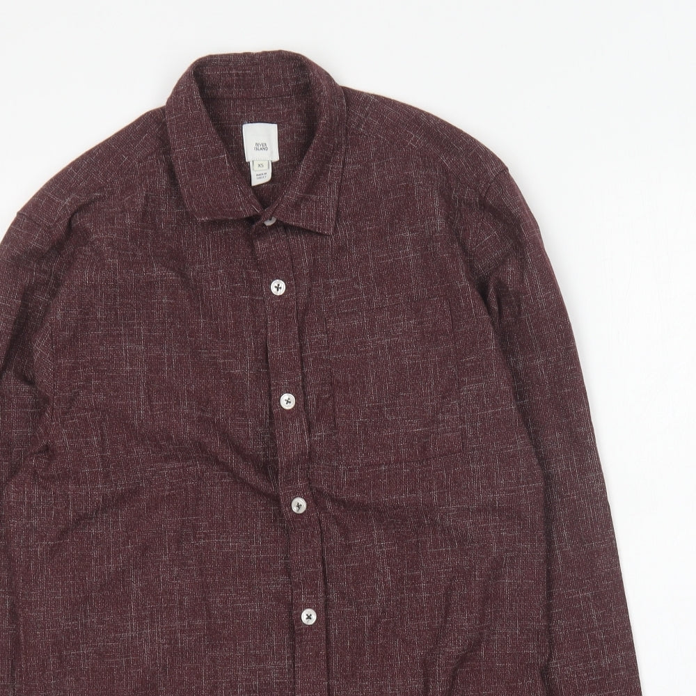 River Island Mens Purple Polyester Button-Up Size XS Collared