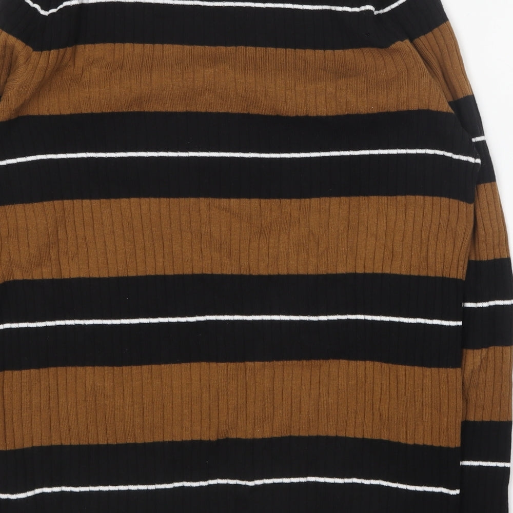 New Look Mens Brown Round Neck Striped Cotton Pullover Jumper Size S