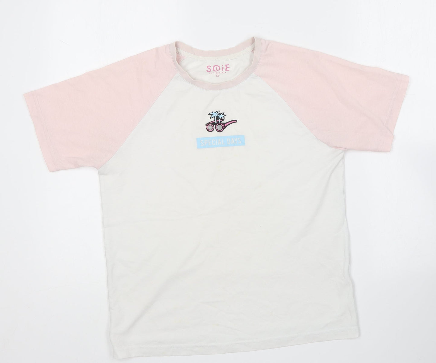 Soie Girls Multicoloured Cotton Basic T-Shirt Size 13 Years Round Neck