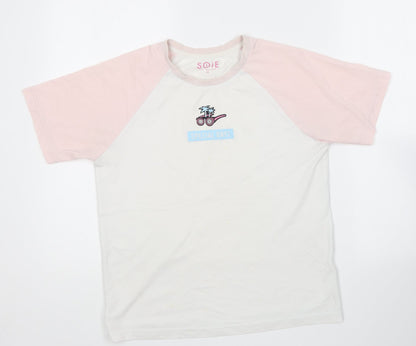 Soie Girls Multicoloured Cotton Basic T-Shirt Size 13 Years Round Neck