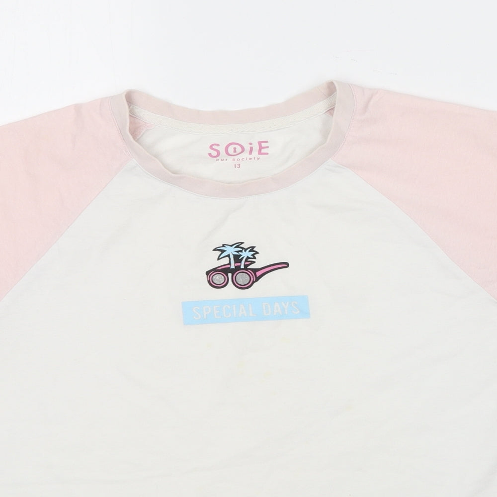 Soie Girls Multicoloured Cotton Basic T-Shirt Size 13 Years Round Neck