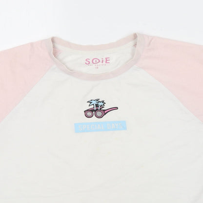 Soie Girls Multicoloured Cotton Basic T-Shirt Size 13 Years Round Neck