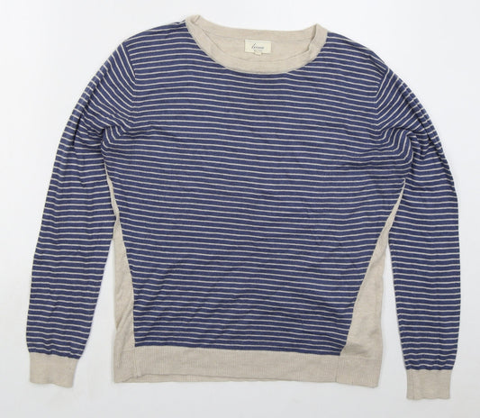 Linea Womens Blue Crew Neck Striped Nylon Pullover Jumper Size M