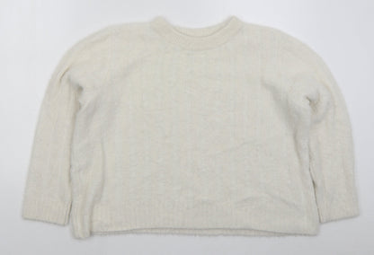 TU Womens White Crew Neck Nylon Pullover Jumper Size 20