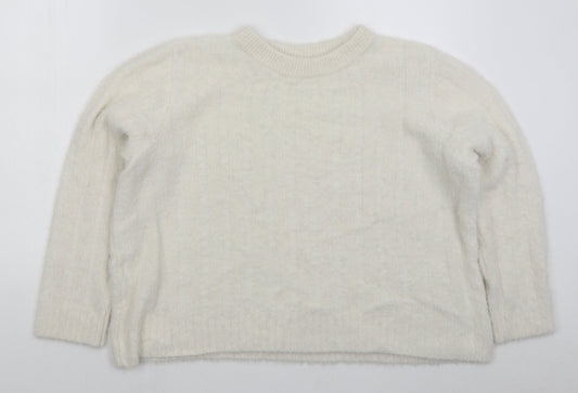 TU Womens White Crew Neck Nylon Pullover Jumper Size 20