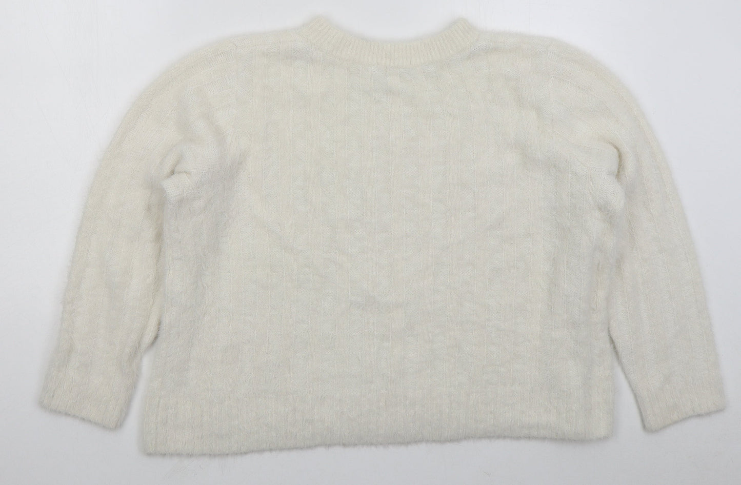TU Womens White Crew Neck Nylon Pullover Jumper Size 20