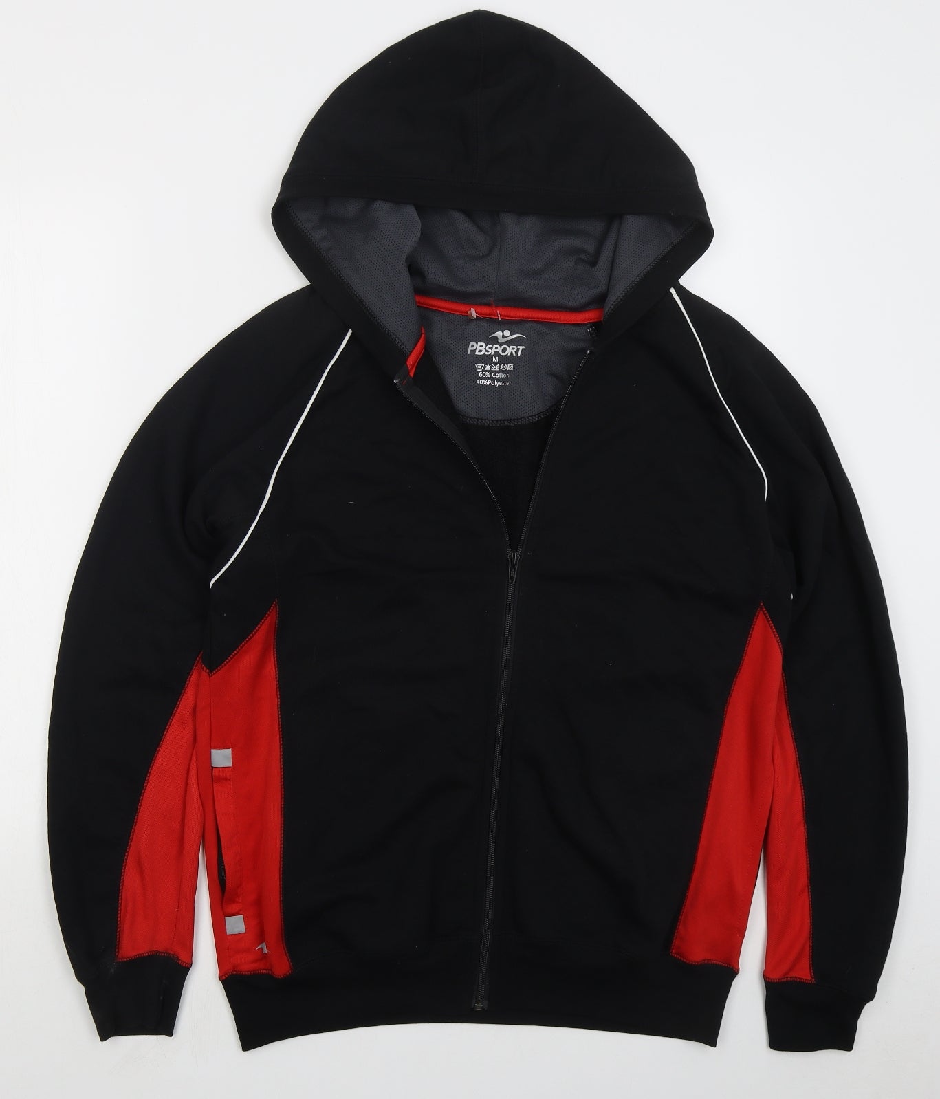 PB Sport Mens Black Cotton Full Zip Hoodie Size M - Red
