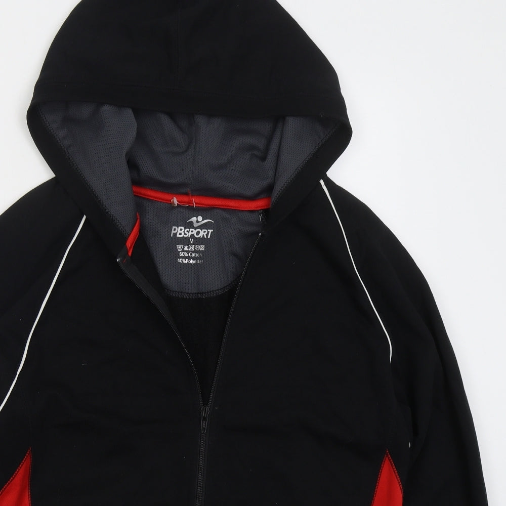 PB Sport Mens Black Cotton Full Zip Hoodie Size M - Red